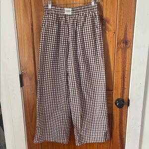 LOMON brown white gingham plaid cropped pants capris medium cotton pull on